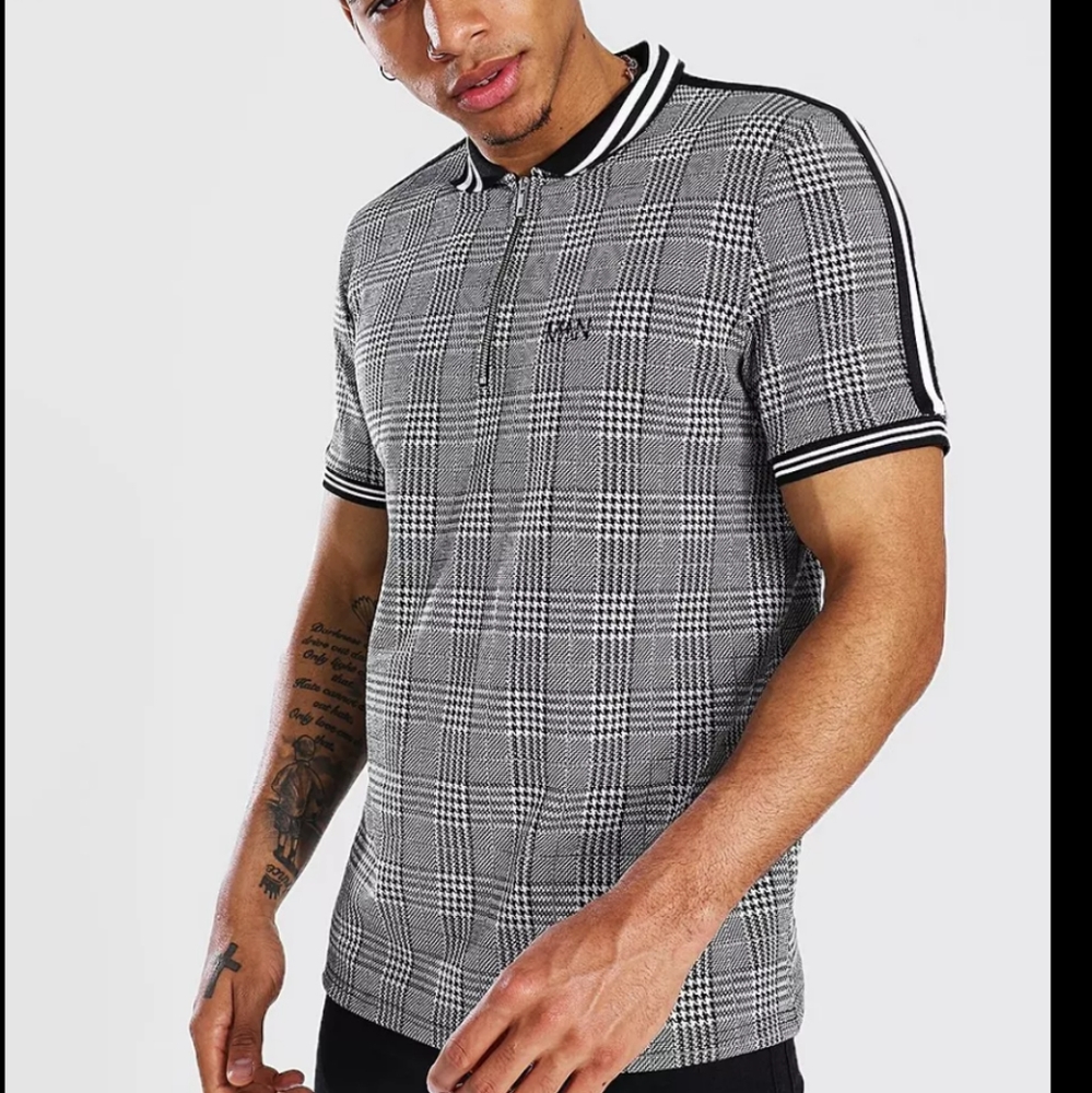 Boohoo Man Jacquard 1/4 Zip Polo Shirt